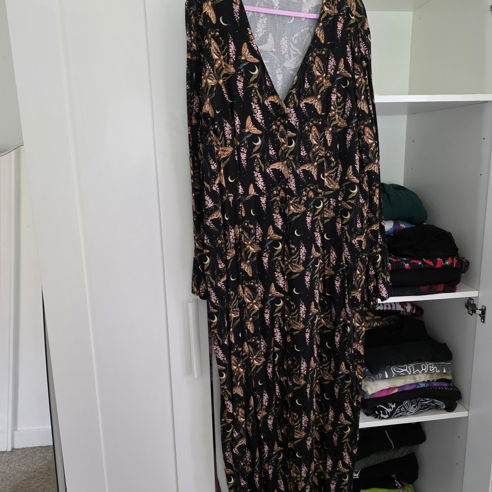 Disturbia Black Floral Wrap Jumpsuit with Pink and Gold Accents